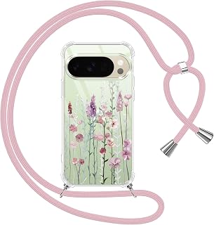 Yoedge Handykette Handyhülle für Google Pixel 10 Pro XL Hülle mit Band, Durchsichtig Muster Blumen Case mit Kordel zum Umhängen, Weiche Silikon TPU + PC Stoßfest Cover für Pixel 10 Pro XL, 03