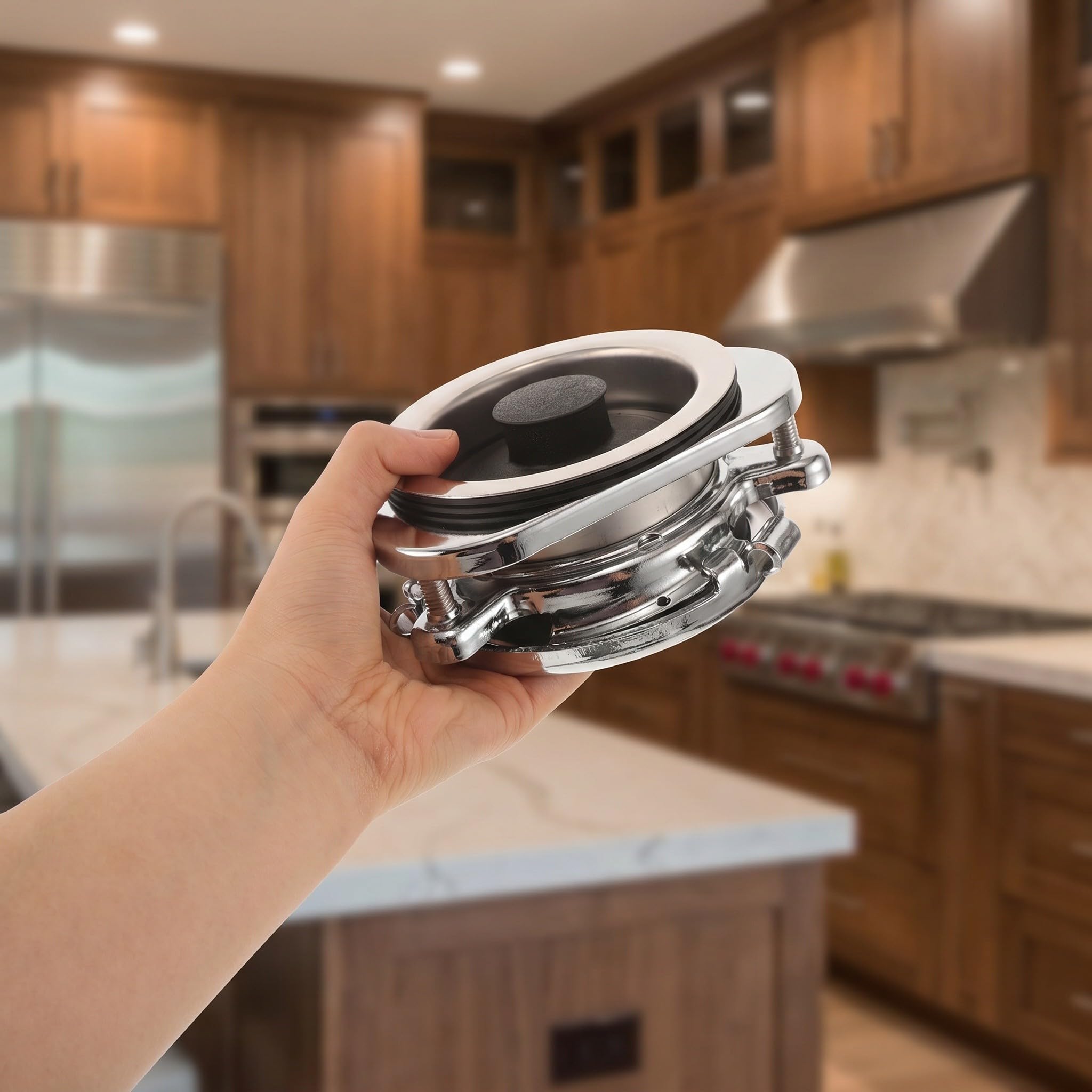 Tofficu Flange para Triturador de Basura de Cocina de Acero Inoxidable con Sistema de Bloqueo de Triple Punto y Montaje con Tornillos para Fregadero