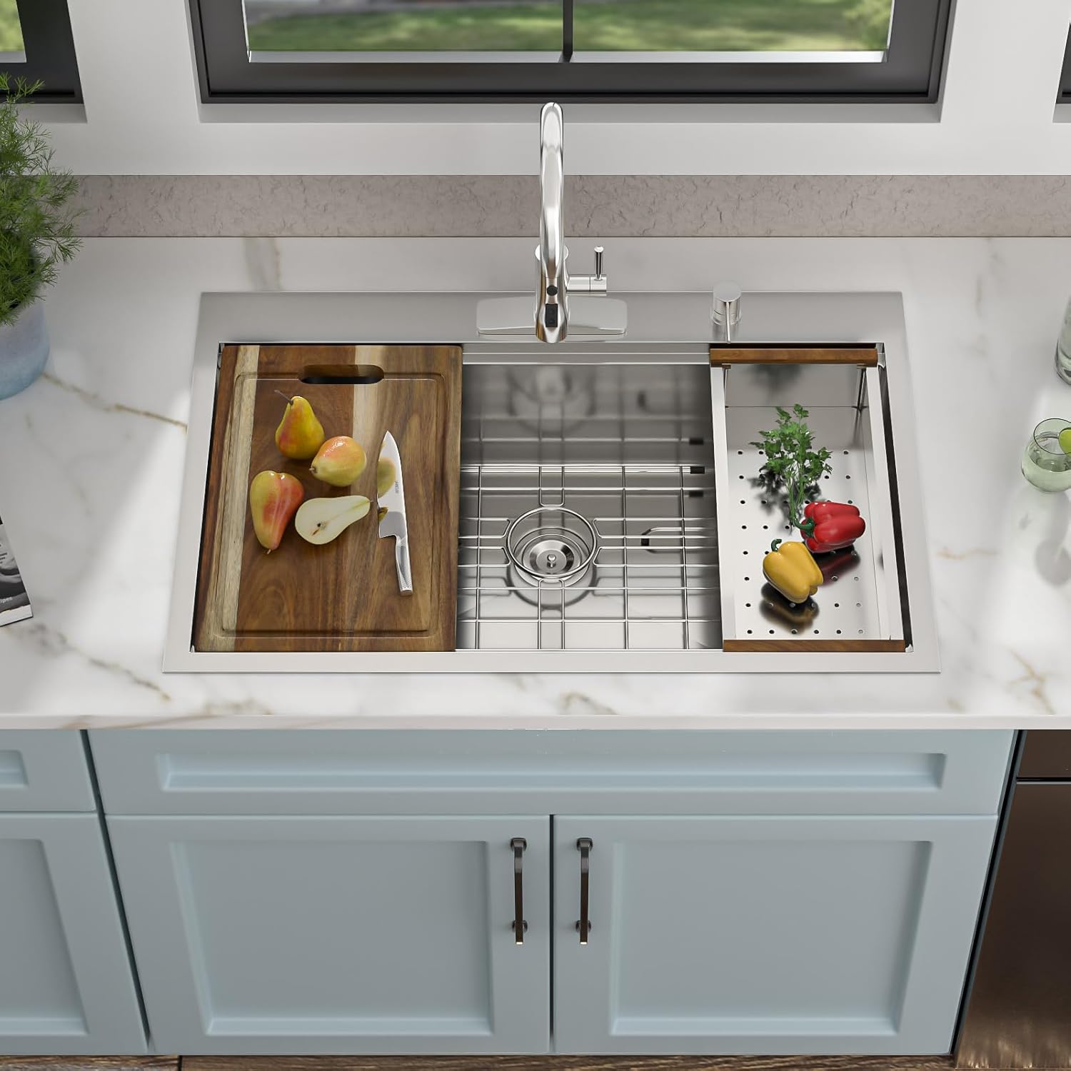 36 Kitchen Sink Drop In - Fulorni 36"x22" Kitchen Sink Drop In Topmount Ledge Workstation 16 Gauge 304 Stainless Steel Over Mount Large Single Bowl Basin
