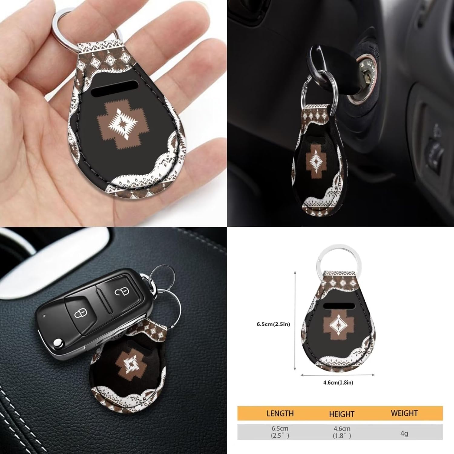 Wanyint Southwest Aztec Brown Black Car Seat Covers for Men Women Auto Interior Accessories Full Set with Steering Wheel Covers Seat Belt Pad Cover Coaster Keyring 11 PCS Auto Seat Cushion Covers Set