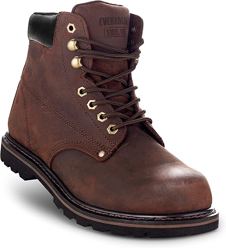Botas de trabajo para hombre, punta de acero, botas de cuero de 6 pulgadas para trabajo, construcción, zapatos de trabajo de seguridad industrial