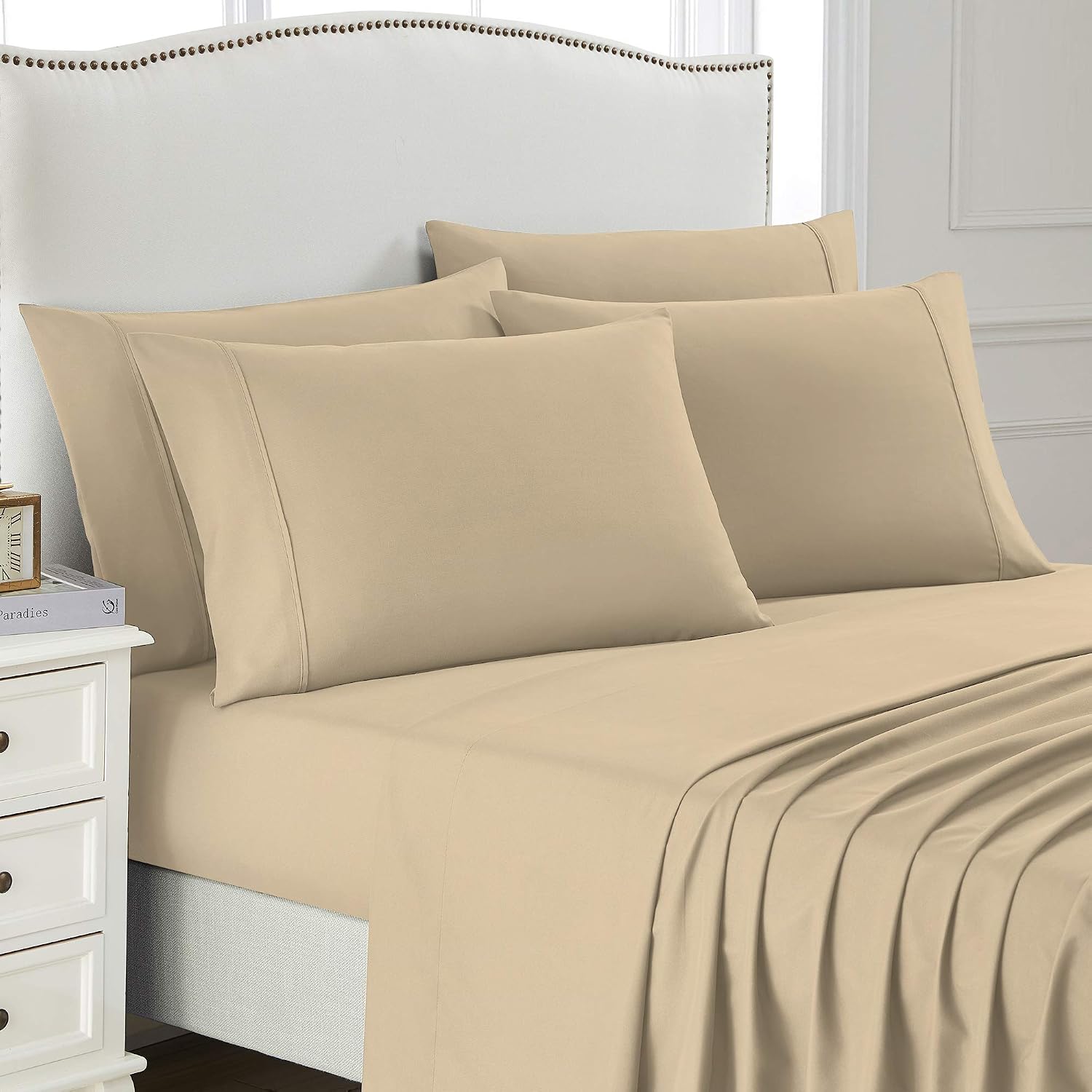GRT Twin Size Bed Sheet Set, 4 PC Super Soft Microfiber Bedding Set, Wrinkle & Fade Resistant Twin Sheet Set, Hotel Quality Fits Mattress Up to 14'' Deep Pocket, Taupe