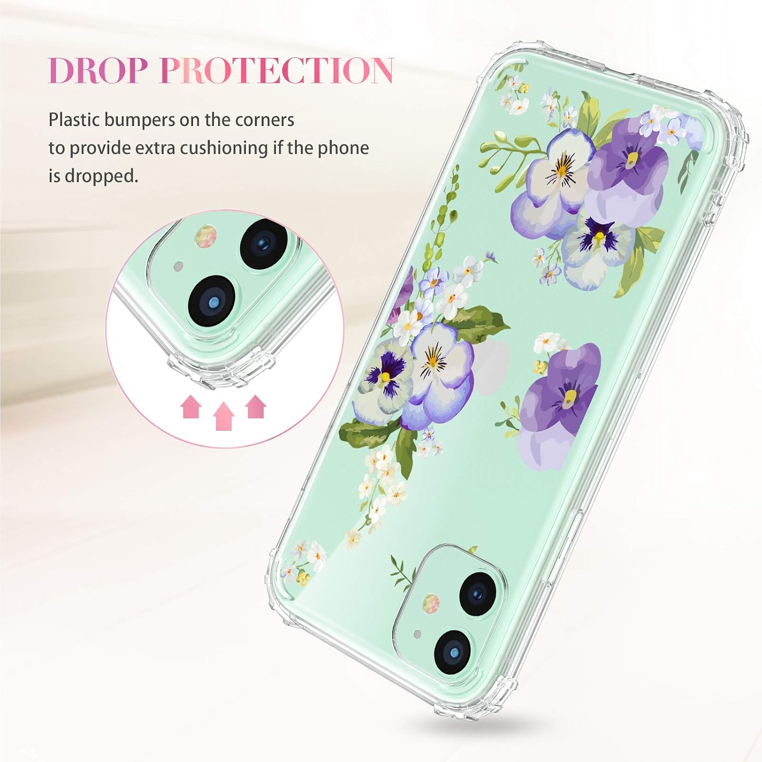 Caka iPhone 11 Case, Flower Clear Floral Pattern Design for Girls Women Girly Slim Soft TPU Transparent Protective Case for iPhone 11 6.1 inches (Pansy)