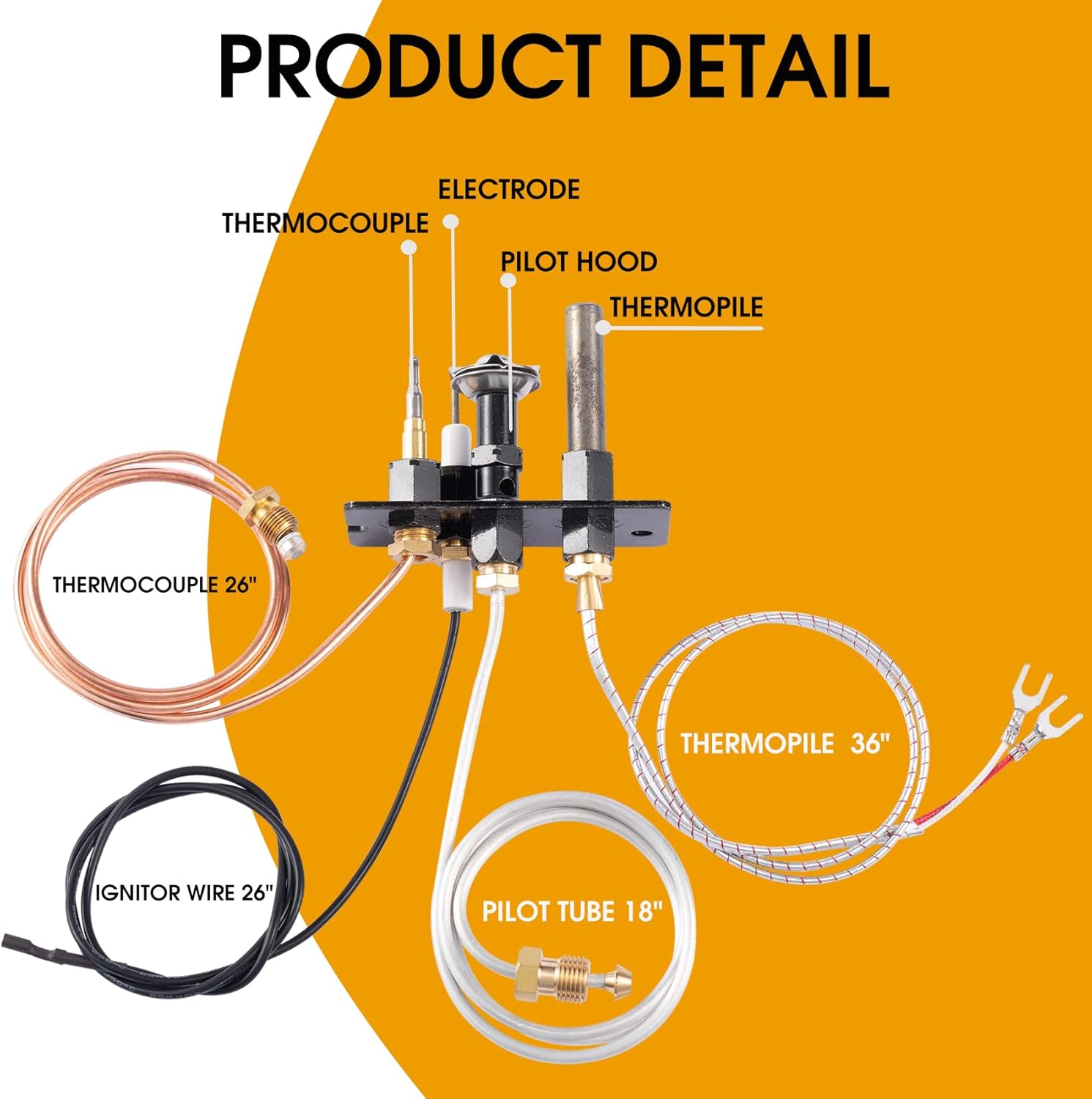10002264 Natural Gas Pilot Assembly, SRV10002264 NG 3 Way Pilot with Thermocouple Thermopile Replacement Kits compatible with Majestic, Temco, Vermont Castings Dutchwest Fireplace and Gas Stoves