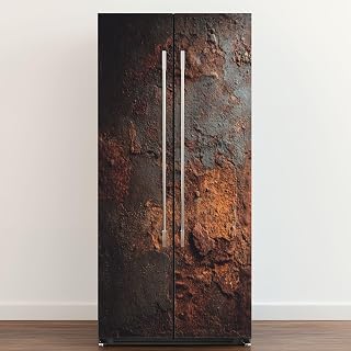 Self Adhesive Vinyl Refrigerator Wrap Distressed Vintage Metal Rust Fading Paint Door Mural Sticker Peel and Stick Removable Door Cover Fridge Wrap Decal for Kitchen Decor