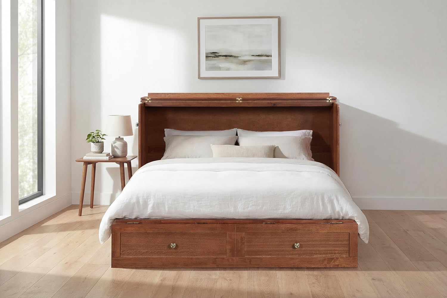 Mega Solutions Breeze Cabinet Chest Bed with Charging Station 6 Inch, Queen (Sunset Oak)
