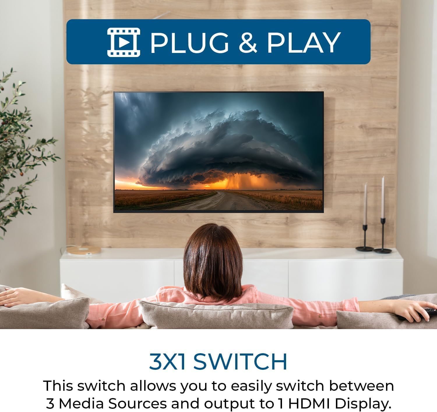 OREI 8K 3-Port HDMI 2.1 Switch, 3 Zoll 1-Out, 8K @ 60Hz, manueller & automatischer Schalter