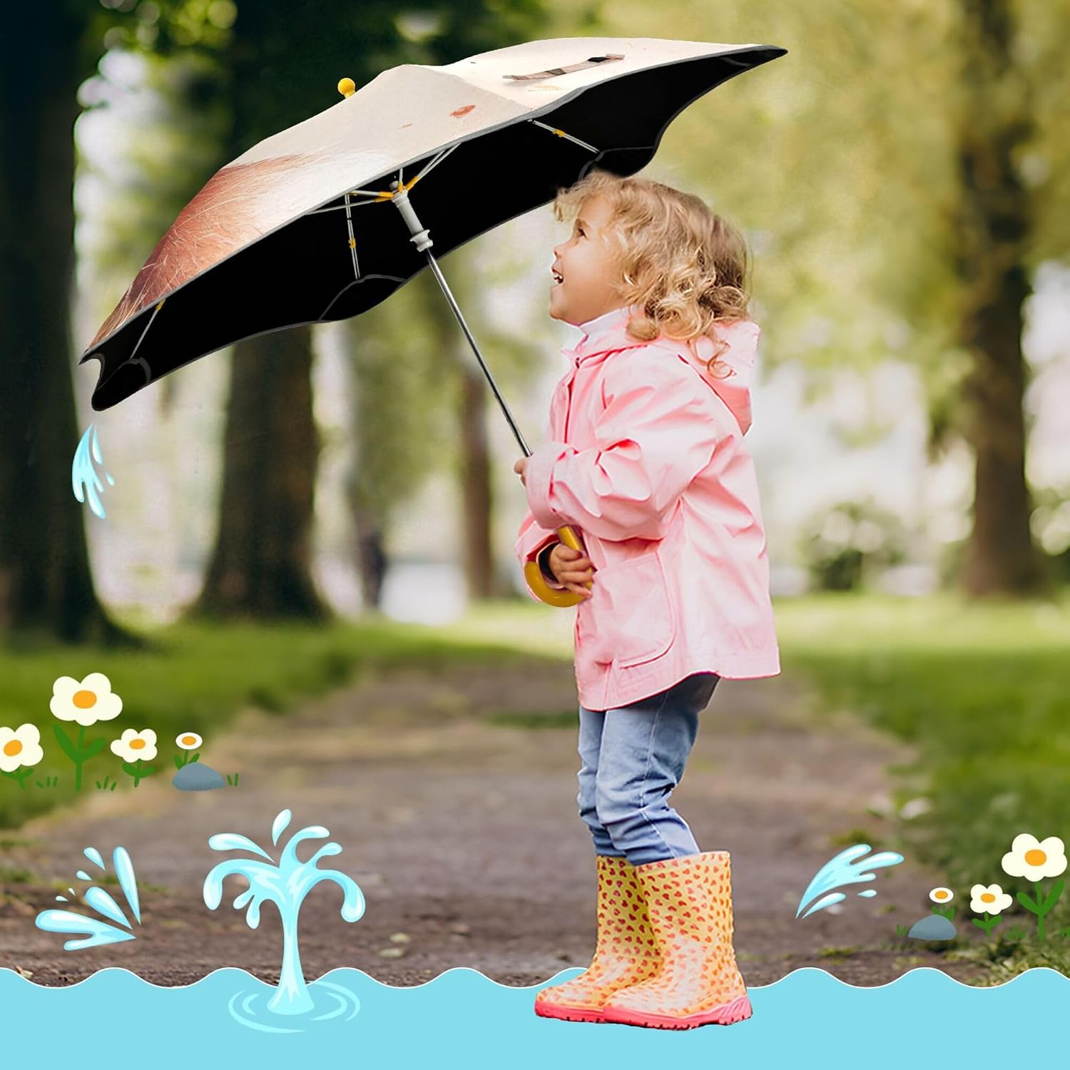 ALAZA Fox Poppy Flower Kids Umbrella for Girls Boys Toddler Children Rain & Sun Umbrella