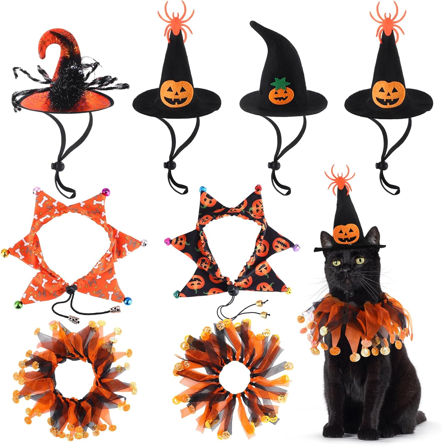 Abbylike 8 Pcs Cat Witch Halloween Costume Witch Hat and