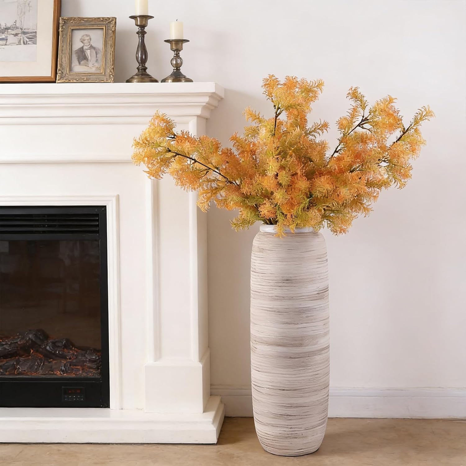 ALMA White Tall Vase for Floor, 18'' Extra Large Vase for Pampas Grass Dried Flower Bouquet, Big Ceramic Rustic Vases for Home Decor, Living Room Floor, Mantel Decoration