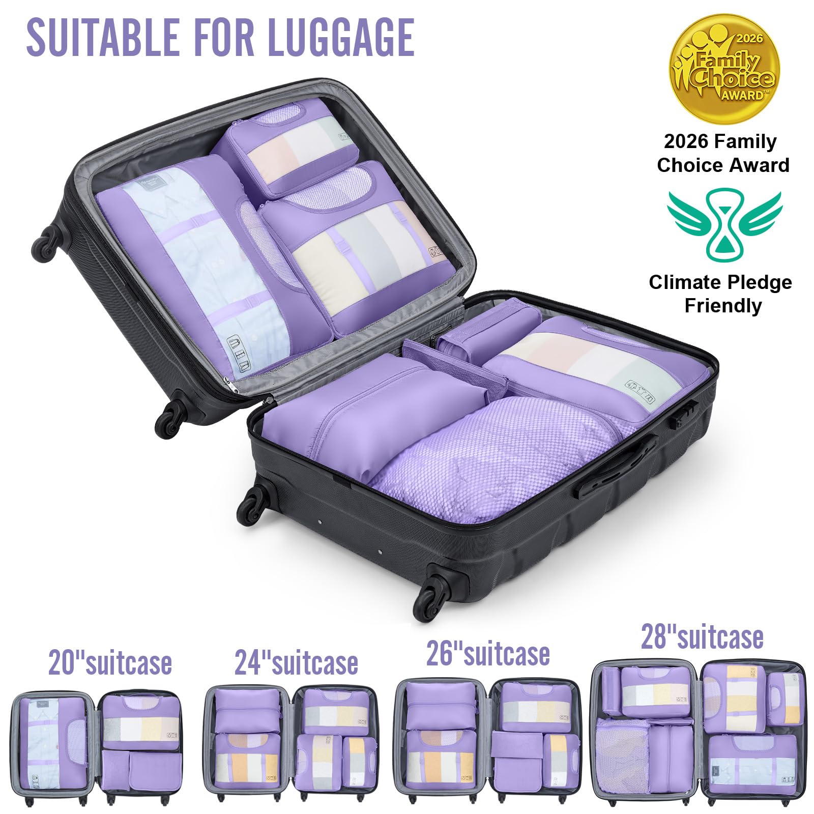 Veken 8 Set Packing Cubes for Travel Essentials,Anti-Wrinkle Buckled Suitcase Organizer for Shoe & Toiletry Bag,Carry On Luggage Bag with 99+ Count Mesh Holes for Airplane & College Dorm Accessories view 6