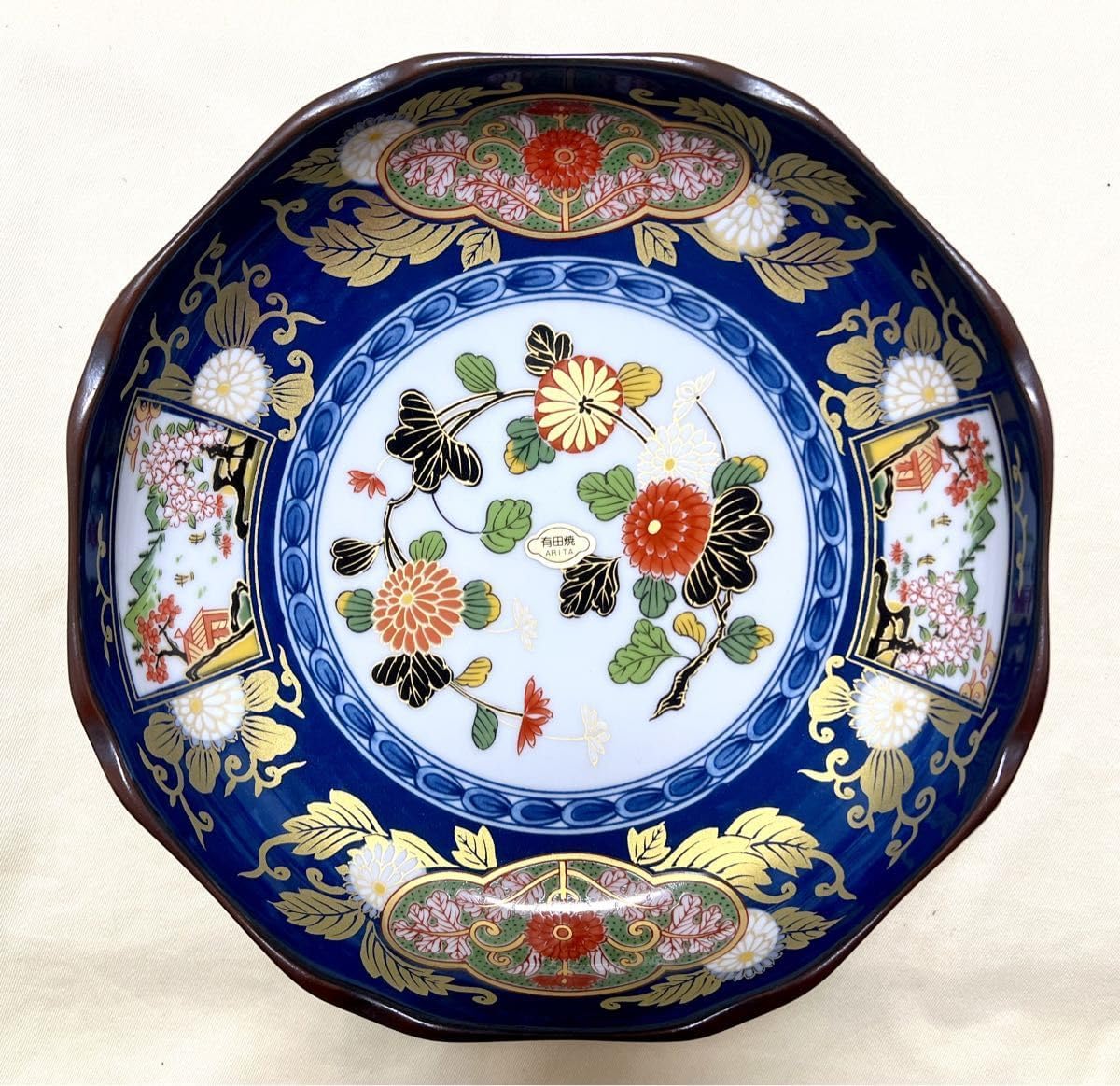 未使用品 有田焼 幸楽窯 錦蒔絵秋草 皿 金 蝶 葛 ススキ