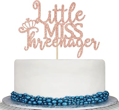 Colorfulparty Rose Gold Little Miss Threenager Cake Topper - Happy 3rd Birthday Cake Decor - Cheers to 3 Years, Girls 3rd Birthday Party Decoration Supplies