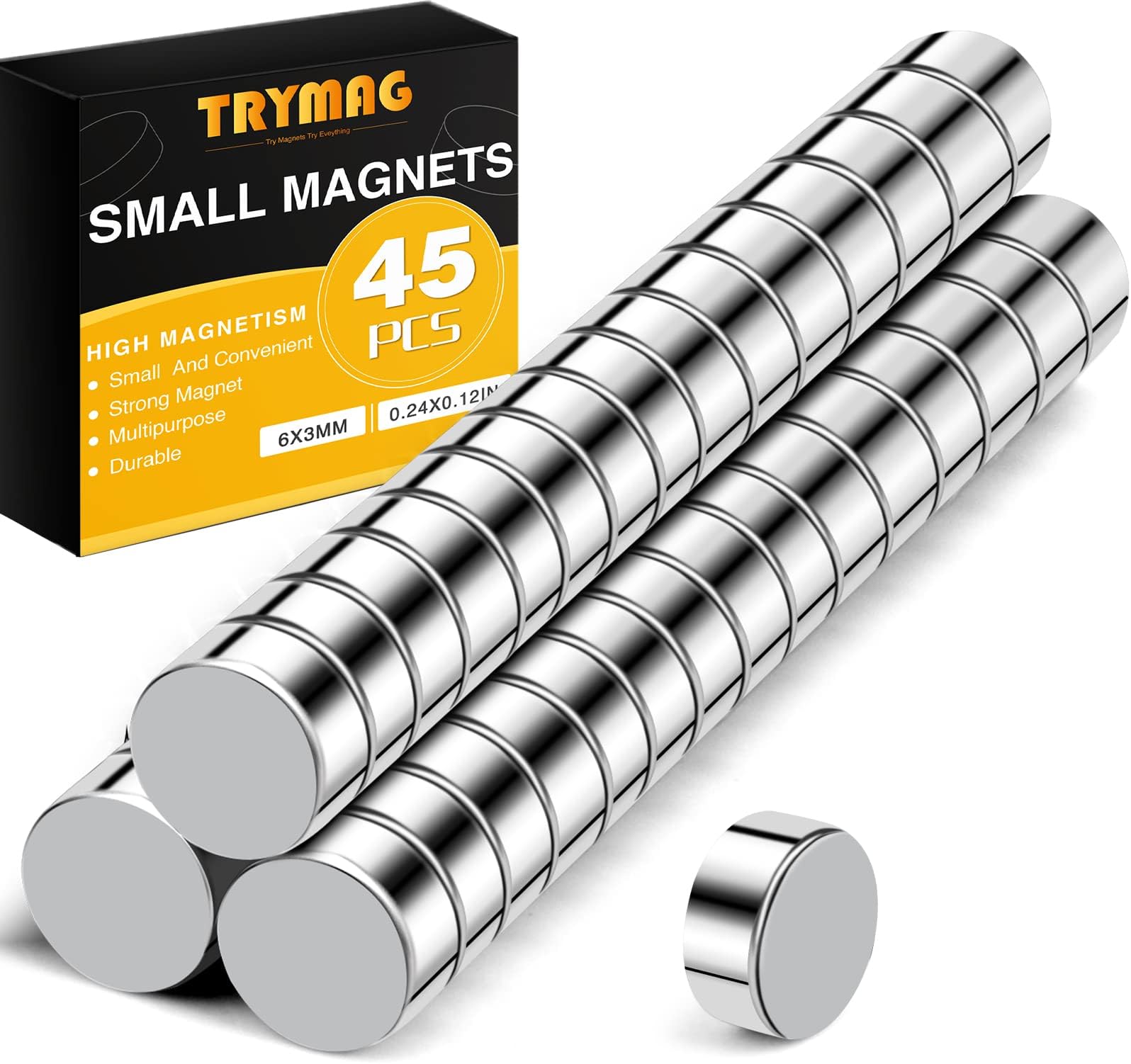 - TRYMAG Refrigerator 45Pcs 6x3mm Small Round Rare Earth Magnets, Multi-Use Disc Tiny Neodymium Magnets for Fridge, Cylinder, Office, Whiteboard, Crafts,Dry Erase Board, School