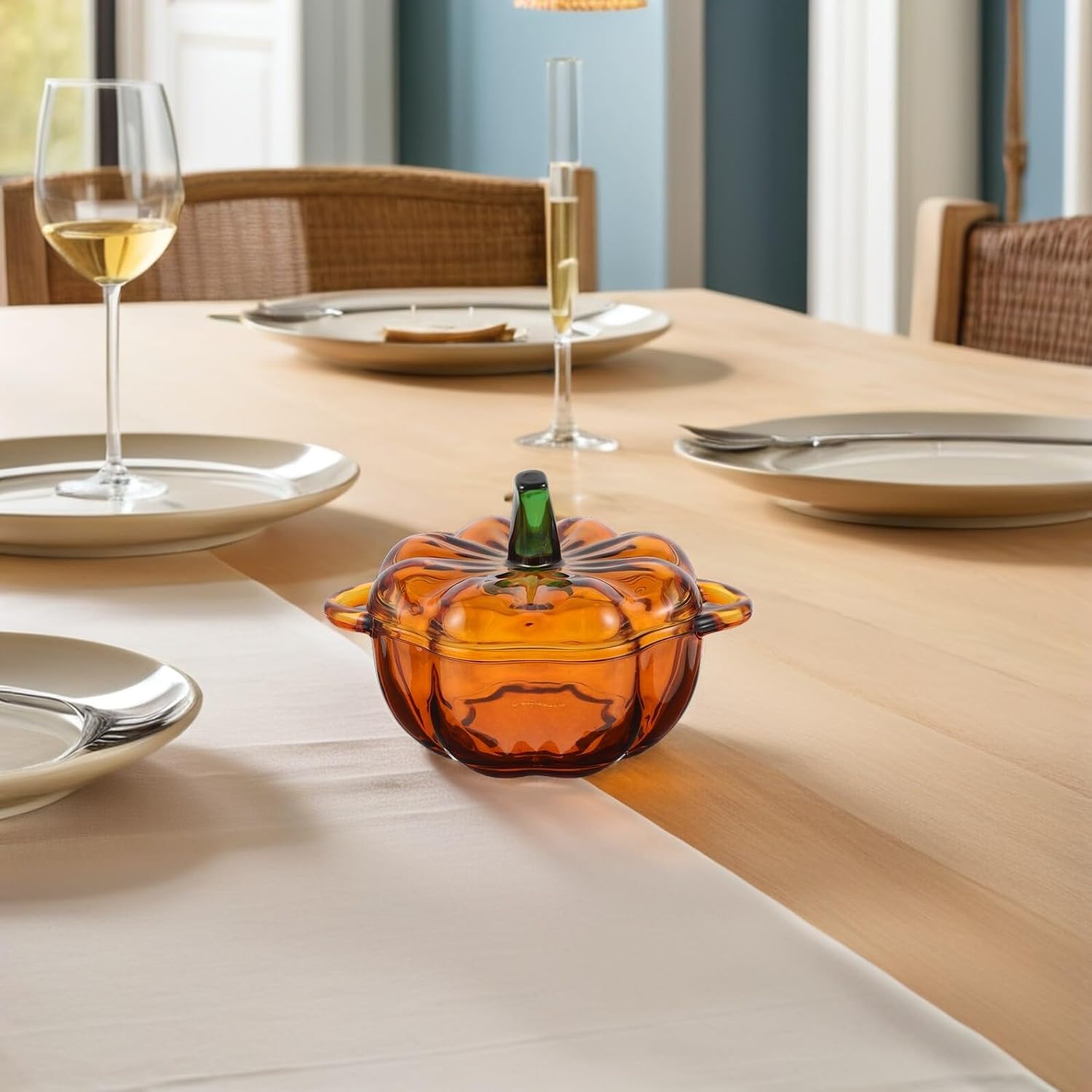 Glass Pumpkin Jar with Lid, Decorative Sugar Canister for Halloween Season