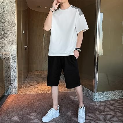 Amazon Co Jp Wzhzj 半袖スポーツスーツメンズ夏tシャツショーツツーピーススーツ男性 Color B Size Xxl Code 服 ファッション小物