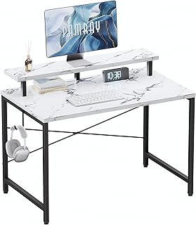 Pamray 32 Inch Small Computer Desk with Monitor Stand, Simple Office Des...
