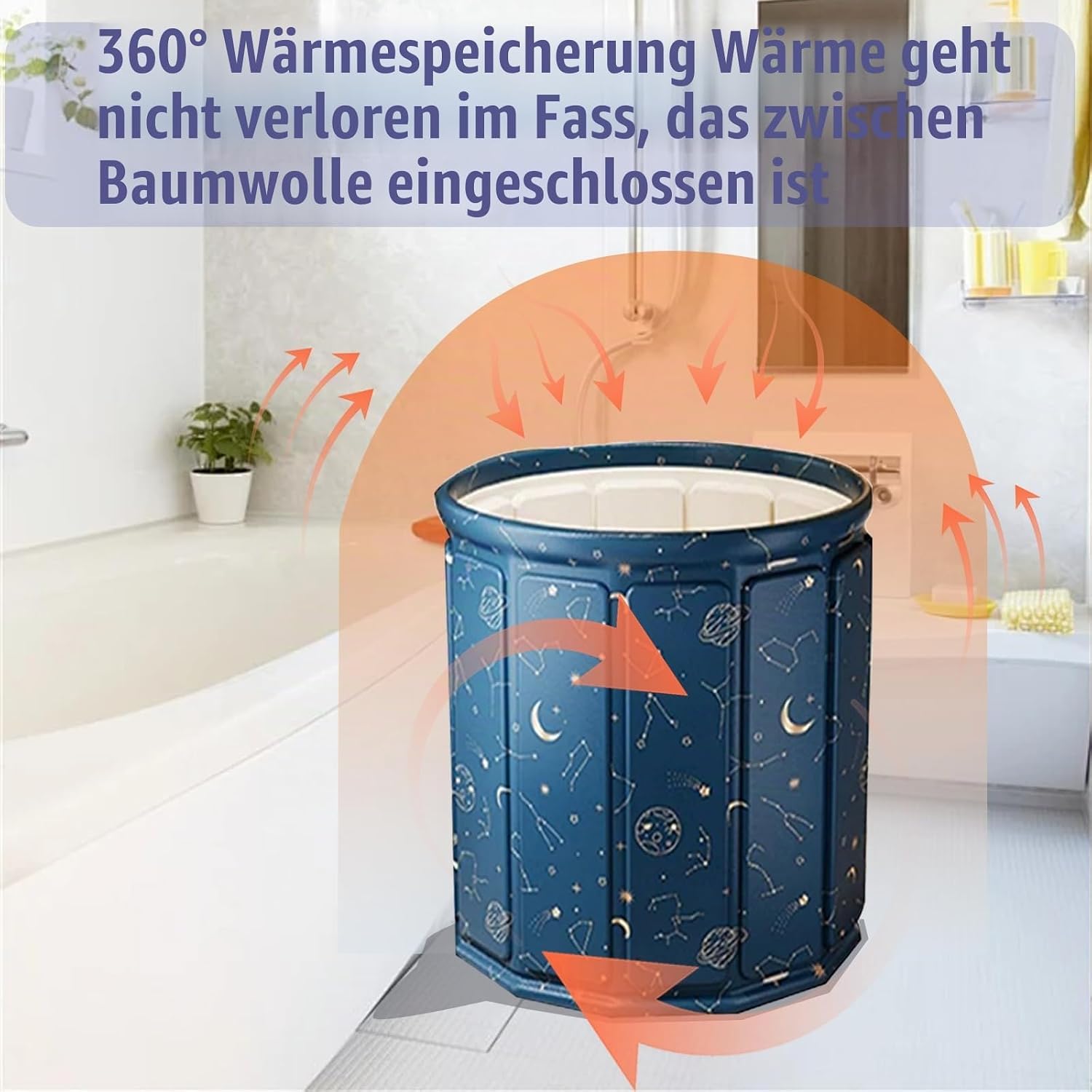 Vasca da bagno pieghevole per adulti, 80 x 65 cm, portatile, con cuscino da seduta, tubo di scarico e borsa portaoggetti, pareti isolate per ritenzione del calore, doppi fori di drenaggio, per doccia