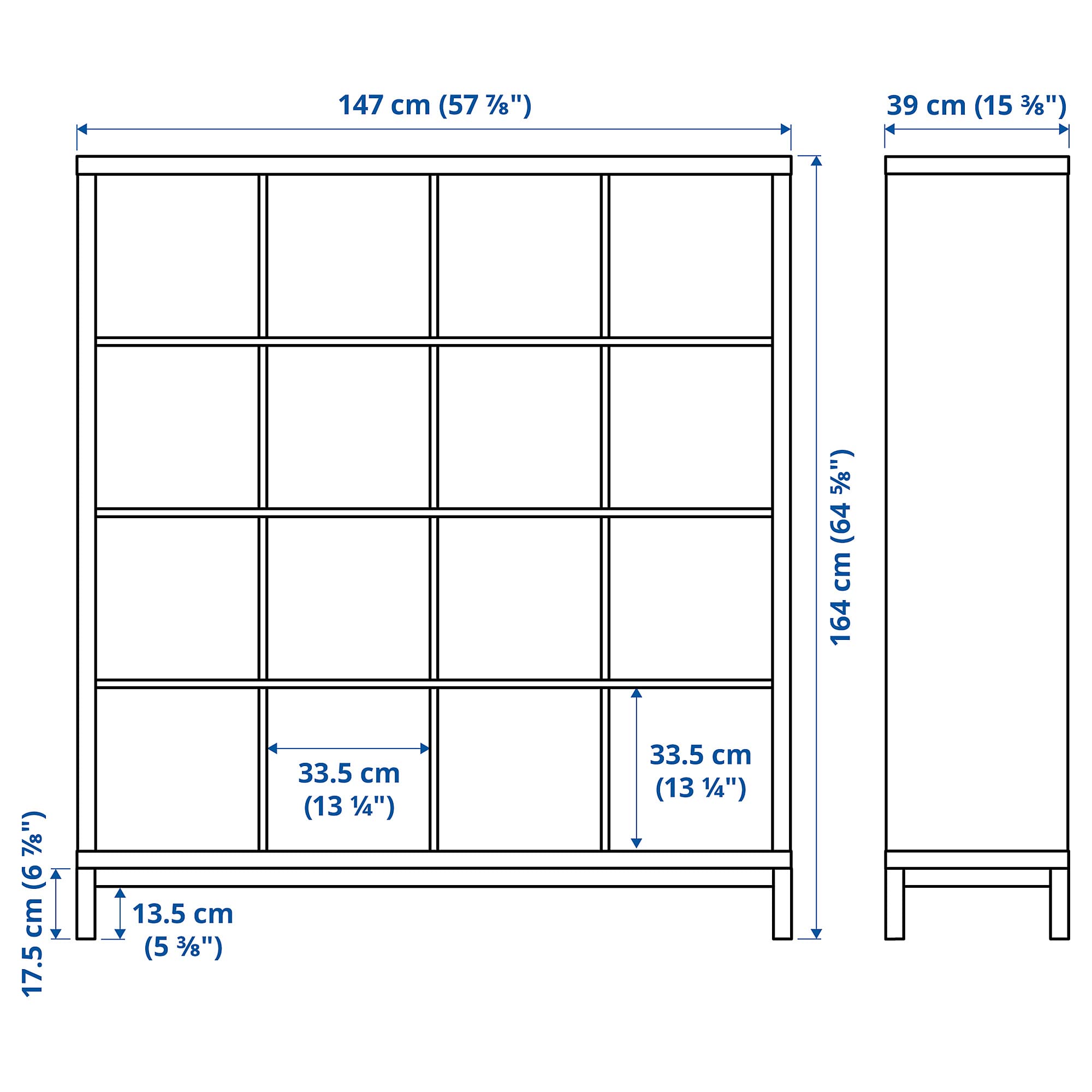 IKEA Estantería Kallax con bastidor inferior, 147 x 164 cm, blanco/negro