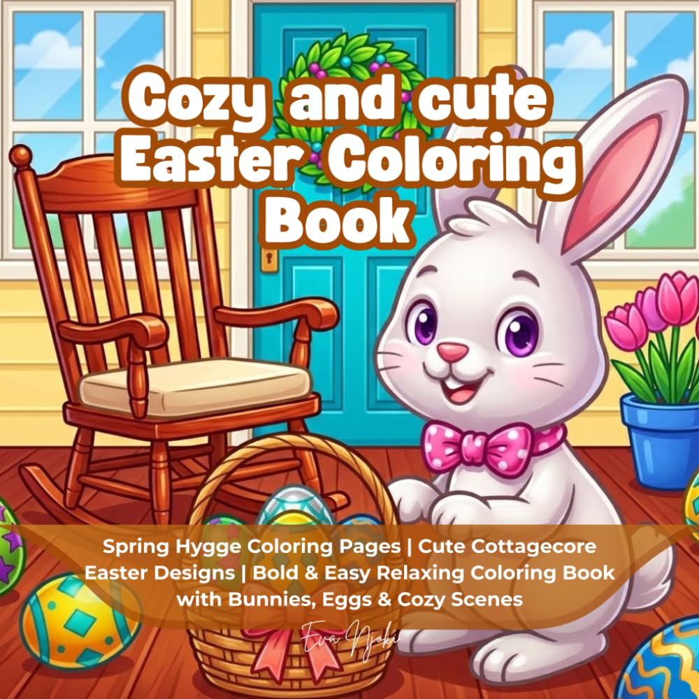 Cozy and cute Easter Coloring Book: Spring Hygge Coloring Pages | Cute Cottagecore Easter Designs | Bold & Easy Relaxing Coloring Book with Bunnies, Eggs & Cozy Scenes