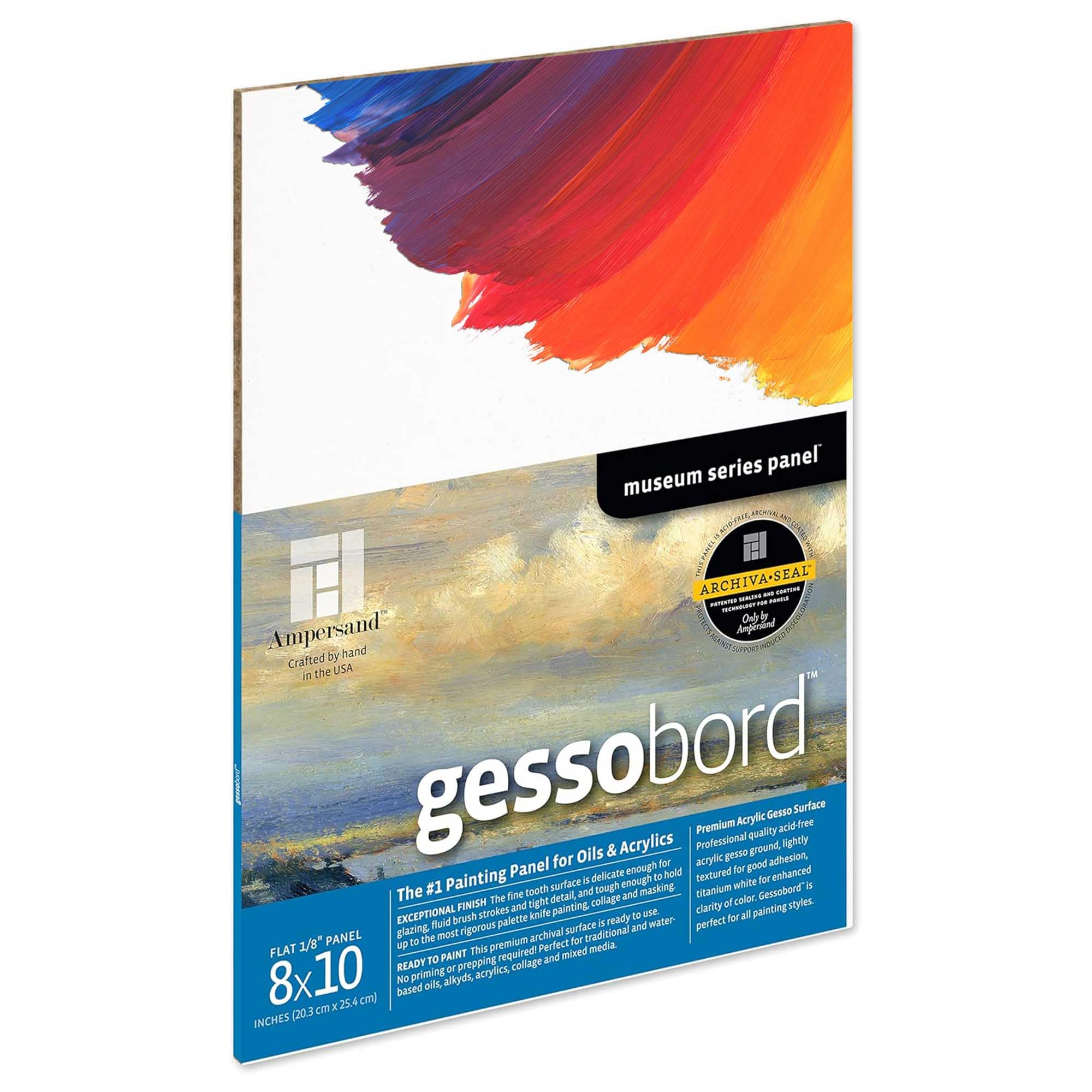 Ampersand Art Supply Gesso Wood Painting Panel: Museum Series Gessobord, 8" x 10", 1/8" Flat Profile
