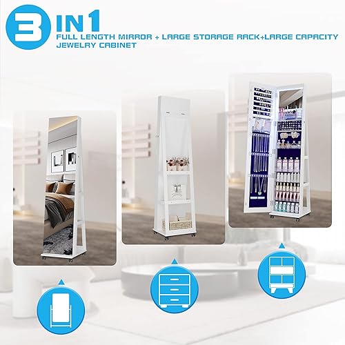 Miniatura 5 de OUTDOOR DOIT Organizador de joyas, armario de joyería, joyero de pie con espejo de cuerpo completo y armario de madera grande con cerradura de