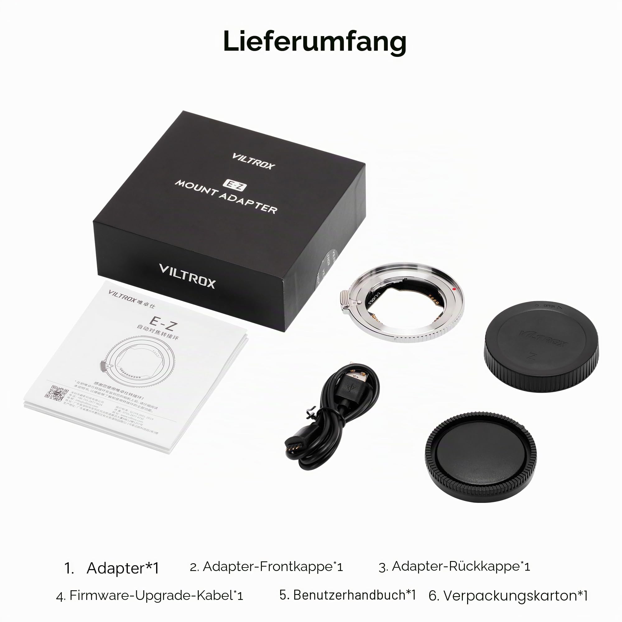 VILTROX E-Z Objektivadapter, ultradünner 4mm Autofokus Ring Mount Adapter, Objektivkonverter, kompatibel mit E-Mount-Objektiven für spiegellose Nikon Z-Mount-Kameras Z5 Z50 Z6 Z6II Z7 Z7II Zfc