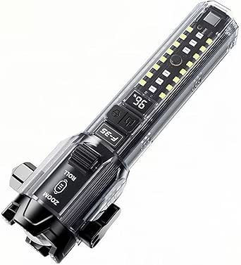 Rechargeable Tactical Flashlight with Power Bank, Window Breaker &amp; Seatbelt Cutter | 4-in-1 Zoomable LED Flash Light, 130dB SOS Alarm | Escape Tool for Emergency, Outdoor, Camping &amp; Safety
