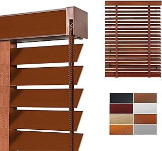 Wood Blinds for Indoor Windows Blackout Wooden Window Blinds Cordless Privacy Faux Wood Mini Blind & Shades 20" 28" 44" 46" 48" 30" 34" Horizontal Window Blind for Home(Walnut)