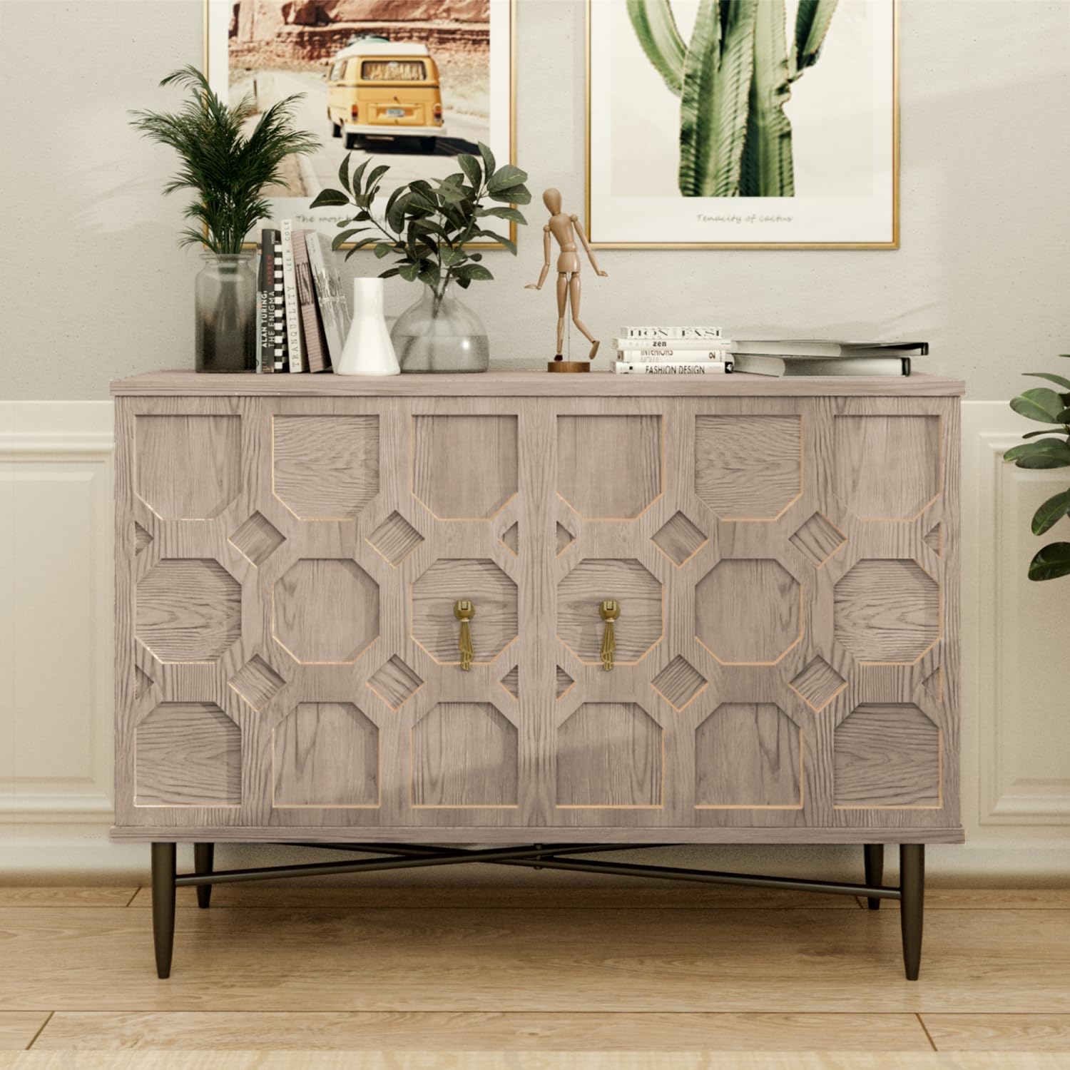 Elegante armadietto scanalato in rovere – 2 ante in legno con ripiano regolabile per soggiorno, ingresso, corridoio e sala da pranzo.