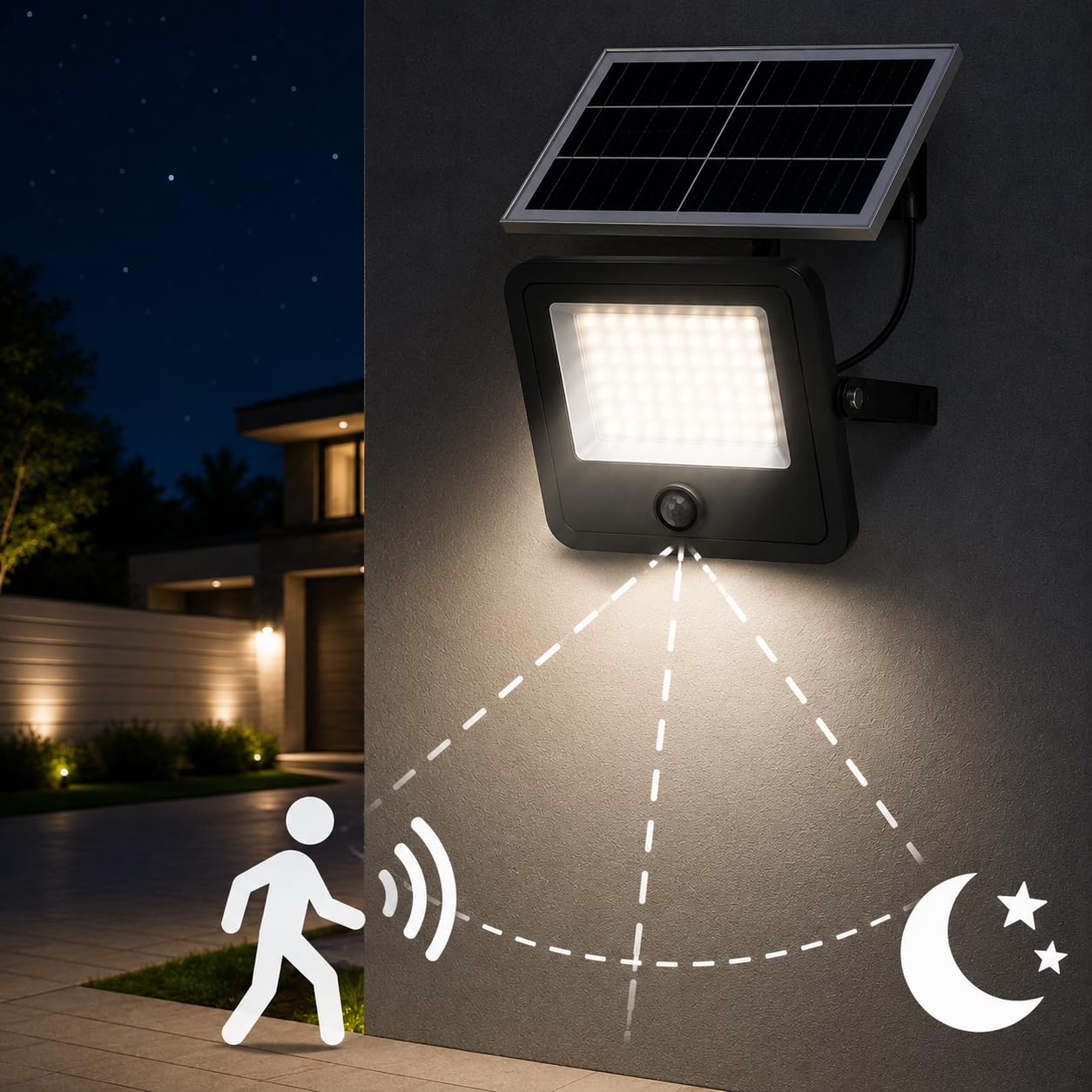 M mimotec -Faro Zewnętrzna lampa solarna LED 1600LM CCT z czujnikiem PIR, pilotem zdalnego sterowania, IP65 wodoodporna, oświetlenie LED do ogrodu, garażu, tarasu i podjazdu