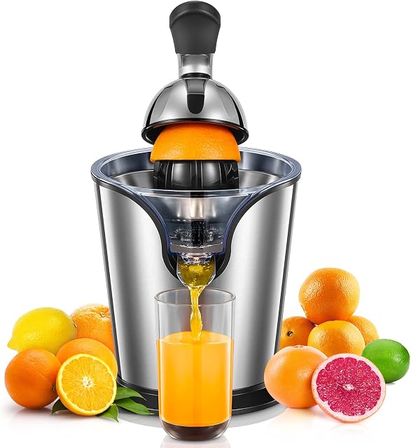 FOHERE Electric Citrus Juicer, Electric Juicer & Orange Juicer with Professional Lever Arm, 160W Quiet Motor, BPA Free, 2 Press Cones for Grapefruit, Orange and Lemon, Silver