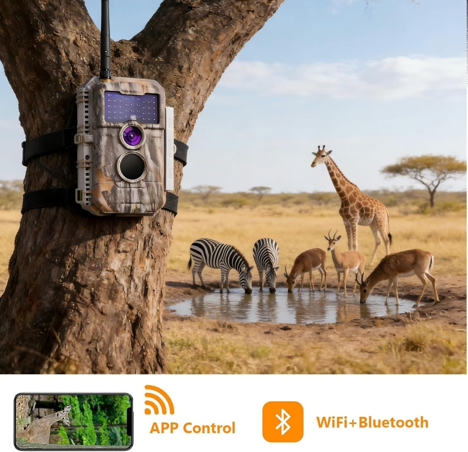 BLAZEVIDEO 2-Pack Wireless Trail Camera WiFi Stealth Camouflage Game & Wildlife Cameras Night Vision for Hunting 32MP 1296P Wildlife Deer Camera No Flash Motion Activated IP66 Waterproof & Time Lapse