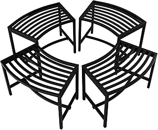 VINGLI Outdoor Metal Curved Bench, Weatherproof Fire Pit Bench Set of 4,...