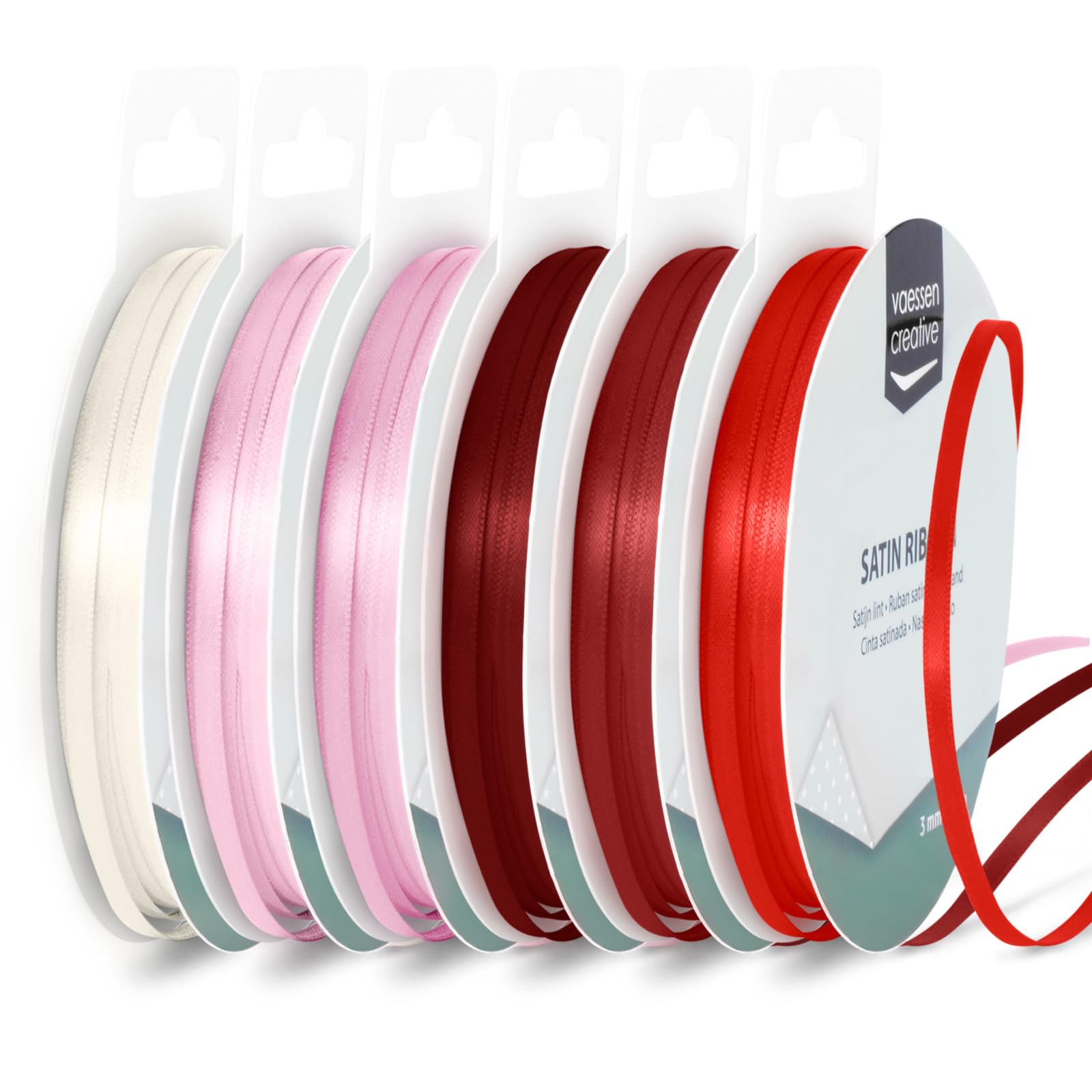 Vaessen Creative Satin Ribbon 0.12" x 32.8 ft (3 mm x 10 m), Double-Sided Thin Ribbons for Crafting and Gift Wrapping