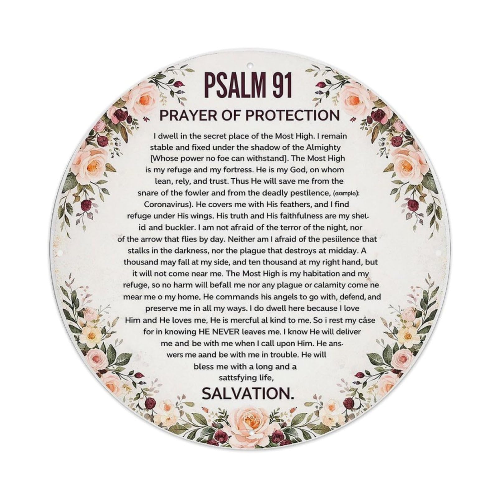 Jdyansheng Vintage Psalm Ninety One Prayer Protection Tin Sign Metal Poster Metal Signs For Home Man Cave Bar Cafe Kitchen Laundry Room Wall Decorations 8X8 Inches