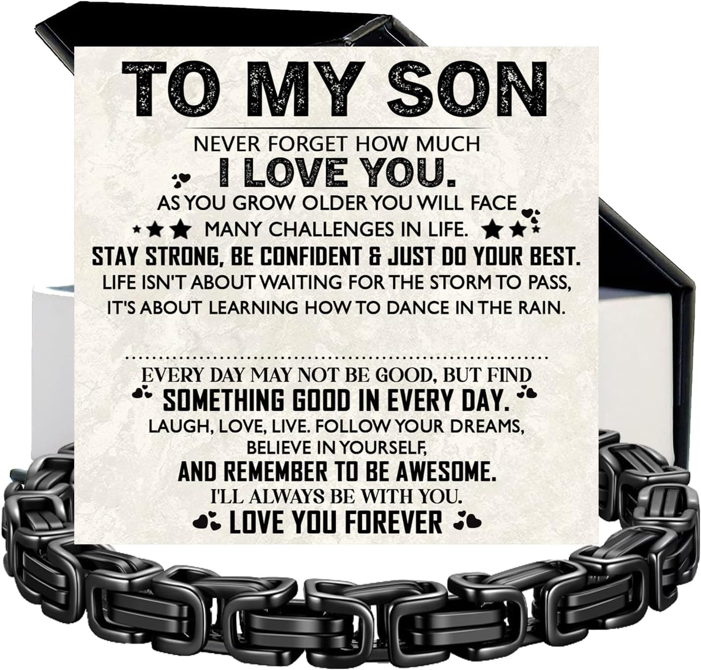 To My Son Bracelet From Mom And Dad, Stainless Steel With Black Finish Bracelet - Mom to Son Gift for Birthday Christmas Valentine Graduation, Unique Present Bangle Wristband