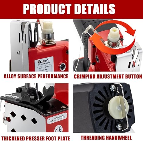 Miniatura 6 de Máquina de cierre de bolsa de batería Máquina de embalaje portátil inalámbrica para bolsas de arpillera, lona, sacos de alimentación, bolsas de