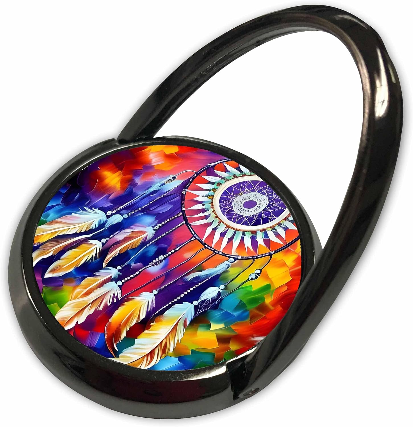 3dRose Charming Colorful Dreamcatcher with Yellow Feathers. Digital Art Gift Phone Ring