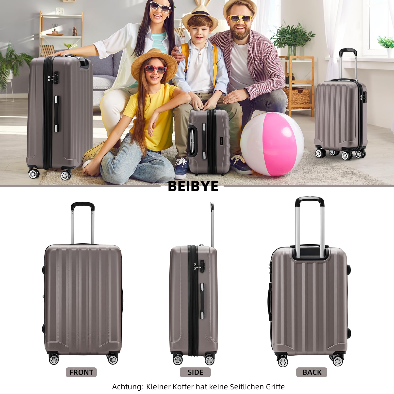 BEIBYE TSA-Schloß 2080 Zwillingsrollen 3 TLG. Reisekofferset Koffer Kofferset Trolley Trolleys Hartschale (Coffee, Set)