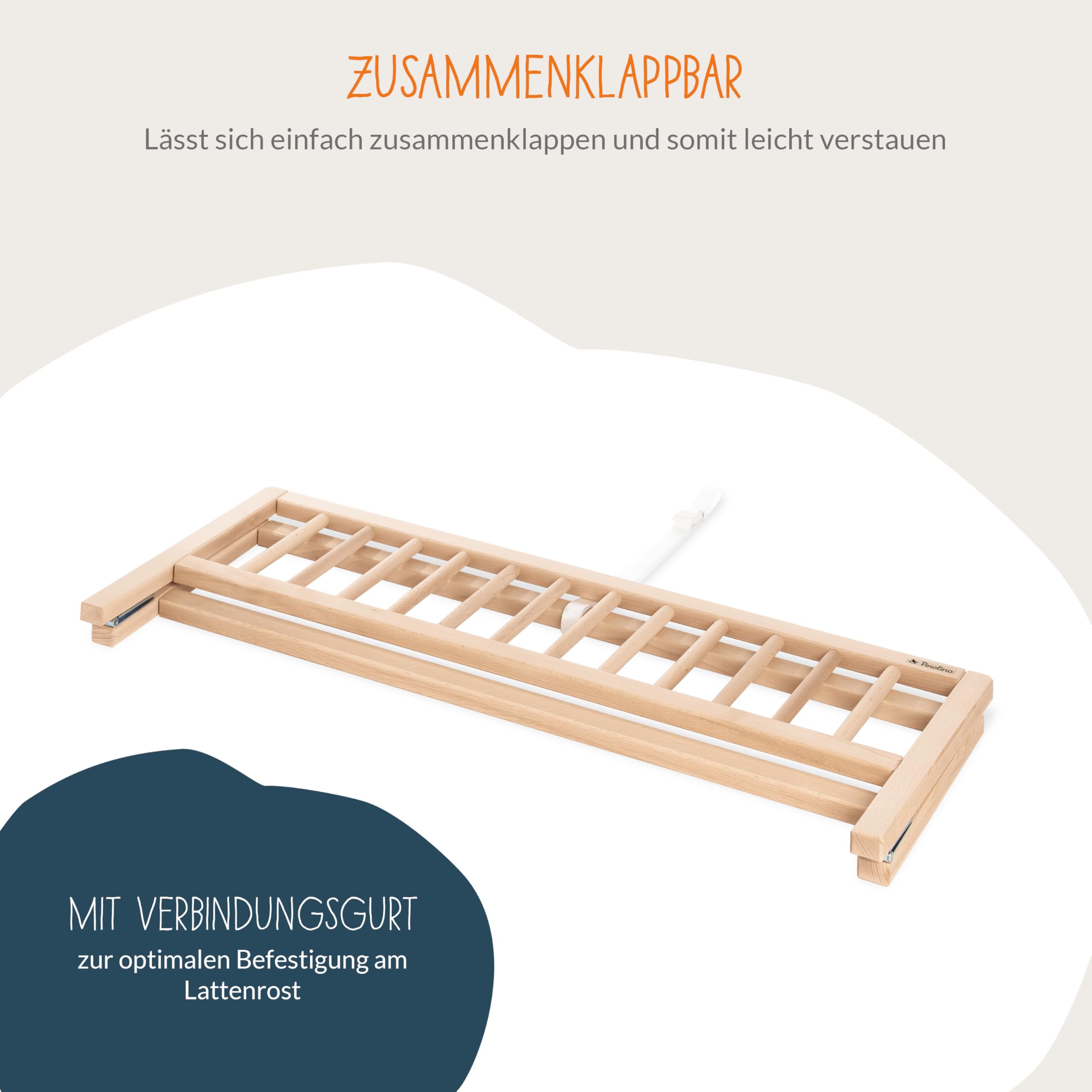 PINOLINO Bettschutzgitter Classic, Bettgitter Massiv Holz, Rausfallschutz für Kinder- & Elternbett, Natur Buche, Keine Montage, reisefreundlich, mit Verbindungsgurt, 90 x 36 x 32 cm, unbehandelt