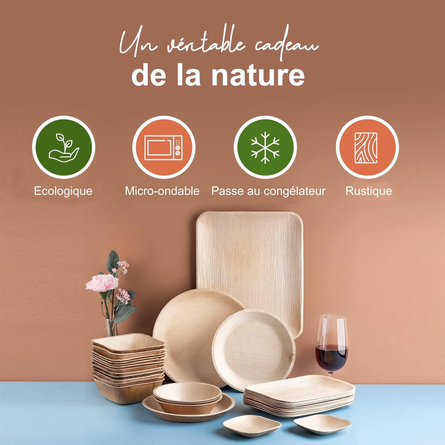 FOOGO Green 25 Plateaux de Service Jetables Feuille de Palmier, Moyens Profonds 28x17 cm, Pizza, Entrées, Canapés, Planche Charcuterie, Robuste et Ecologique Comme Plateaux en Bois pour Plats Chauds