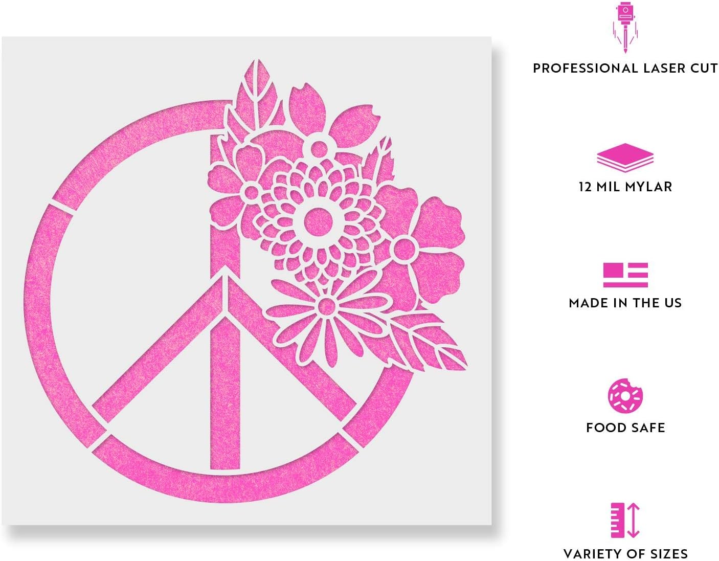Floral Peace Sign Stencil - Floral Craft, Flower Stencils, Botanical Stencil, Floral Wall Stencil, Floral Pattern Stencil