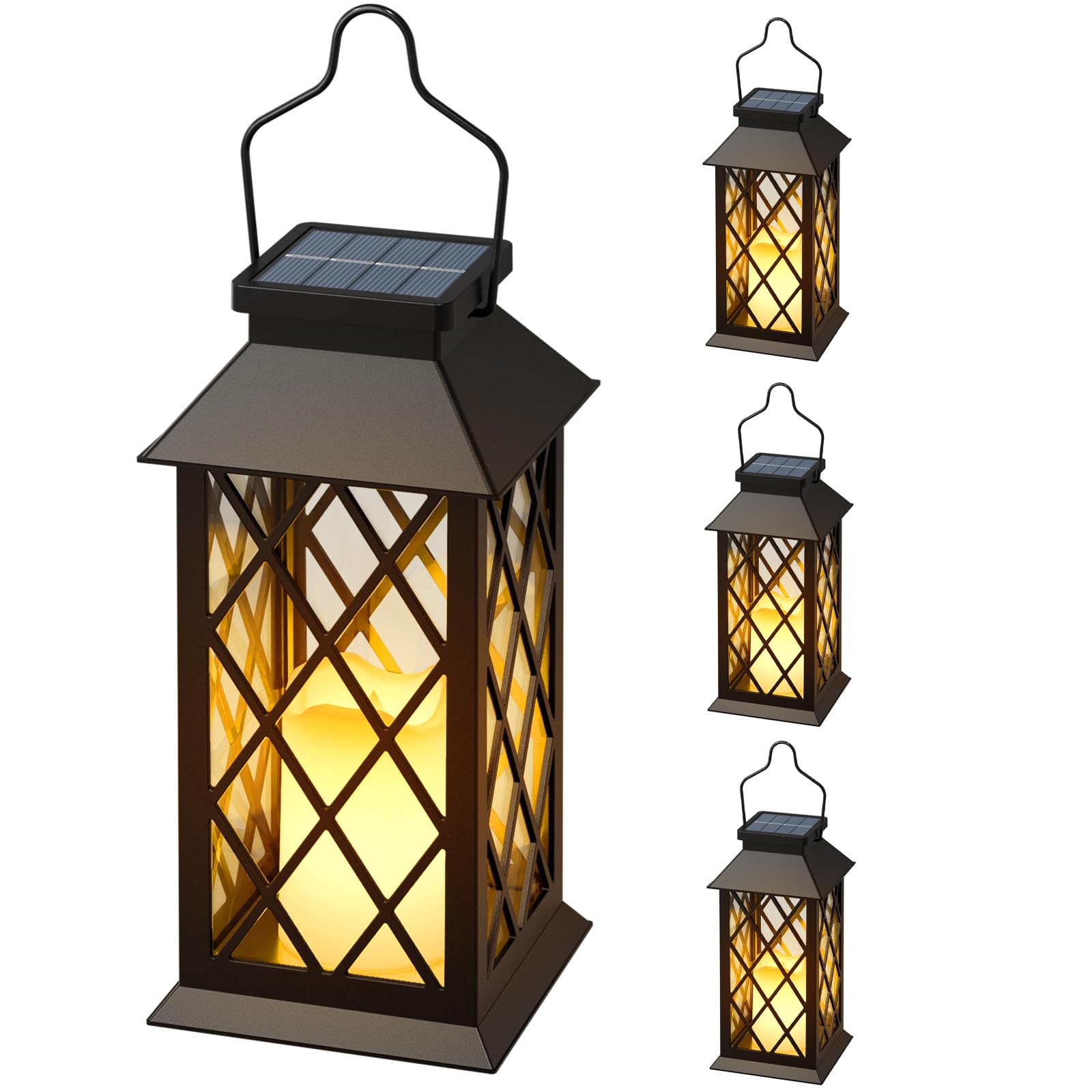 Photo 1 of Otdair Solar Lanterns Outdoor Waterproof, 4 Pack 8.62" Solar Lantern with Glass Retro LED Flickering Flameless Candle, Lanterns Decorative Outdoor for Gift, Yard, Garden, Patio, Balcony, Porch, Party