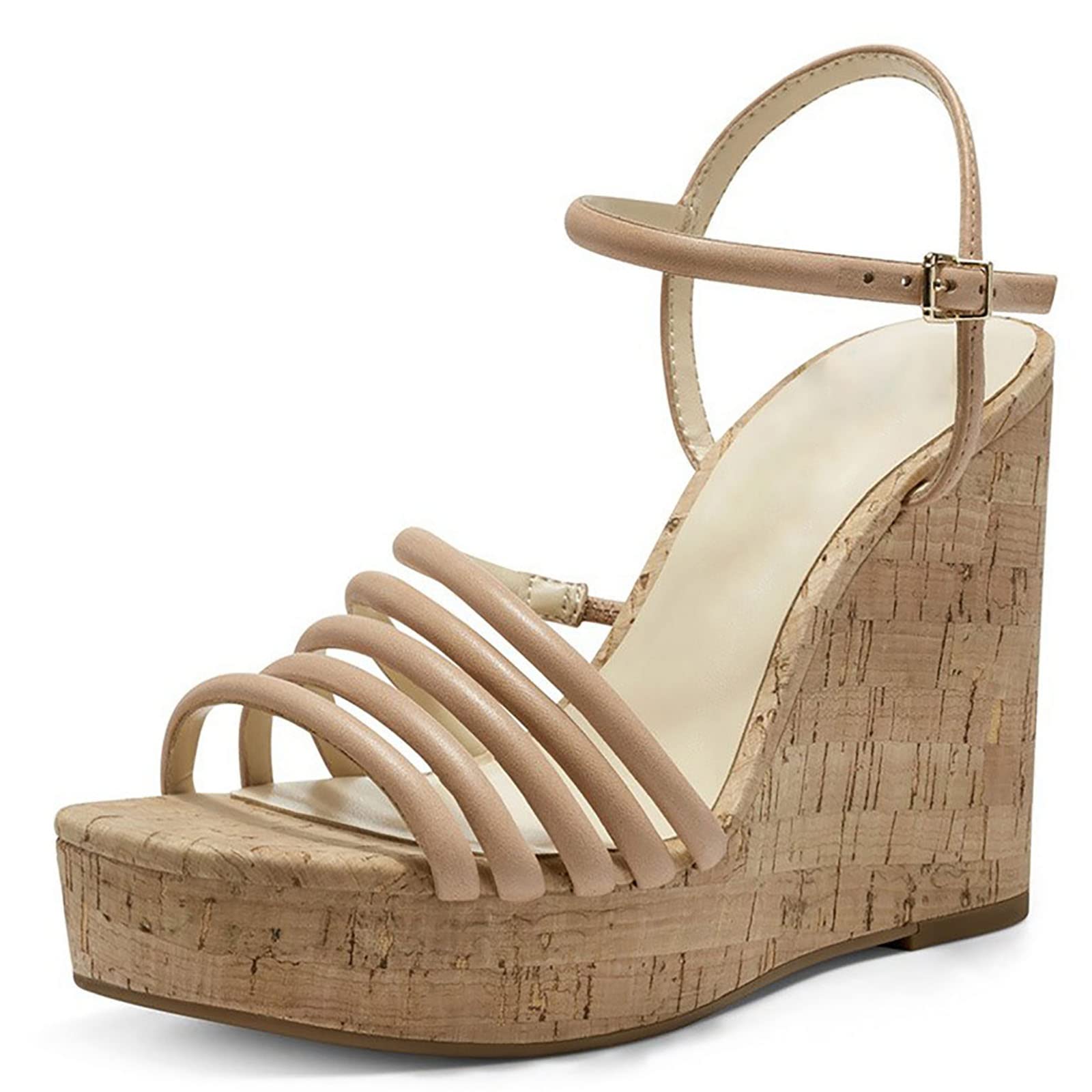 Alpargata Sandalias de cuña para mujer, zapatos ajustables con tiras al tobillo, plataforma abierta, sandalias casuales de tacón alto inclinado