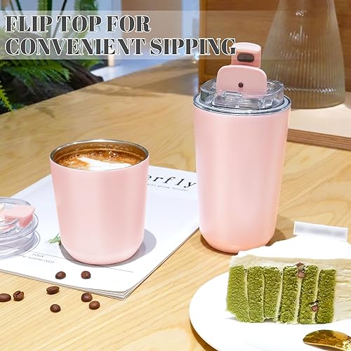 Miniatura 6 de Puraville Vasos aislados con tapa, taza de café de viaje de 14 onzas, taza de acero inoxidable al vacío, a prueba de fugas, reutilizable, vaso de