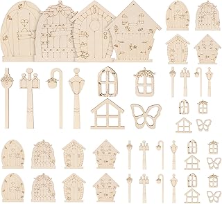 Craft Supplies & Materials 48pcs Fairy Door and Window Cutouts Unpainted Fairy Mini Door Wooden Pieces Miniature DIY Craft Embellishments for Party Decoration Craft Supplies