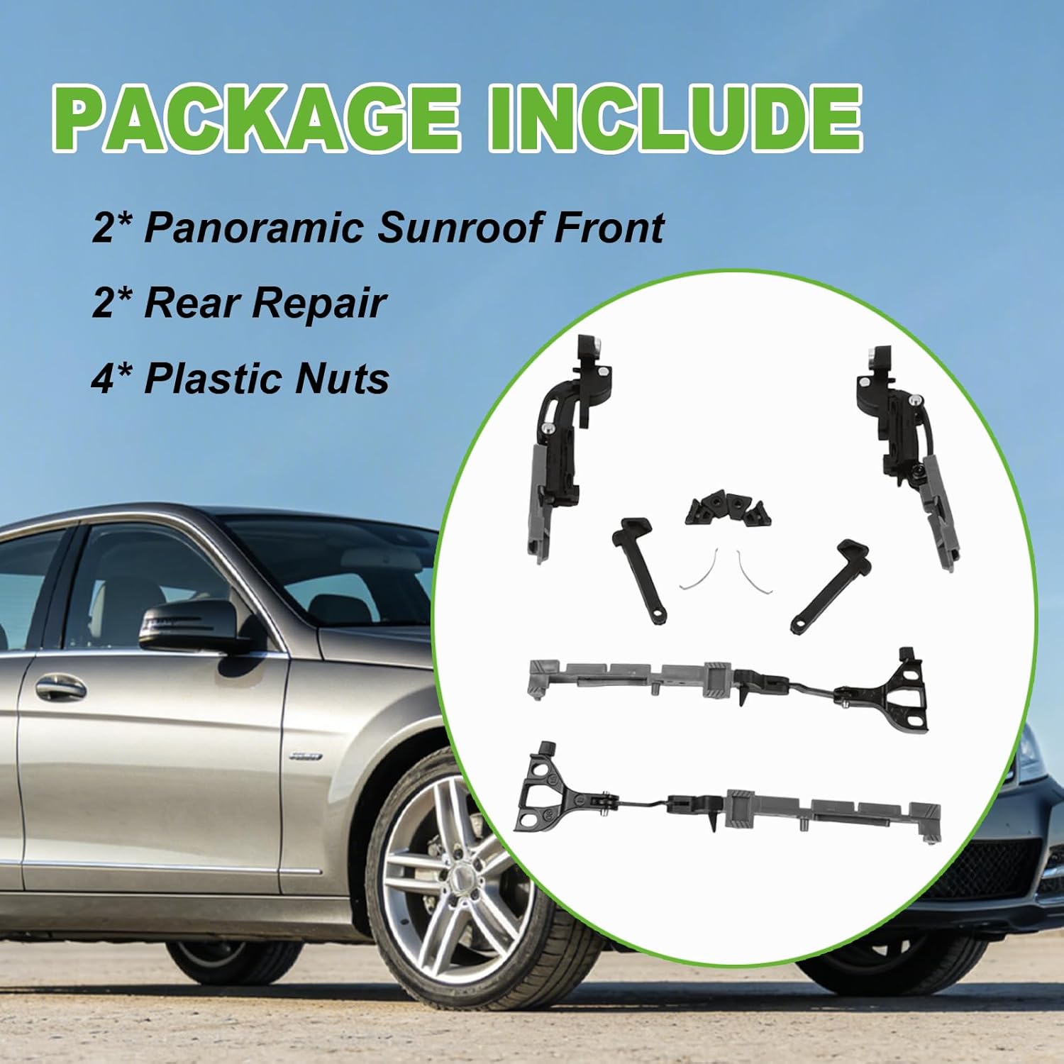 LittleFlower Panoramic Glass Sunroof Front & Rear Rail Bracket Repair Kit Replacement for 604836865 604836866 Fit for Mercedes Benz C Class W205 C205 S205 2014-2020
