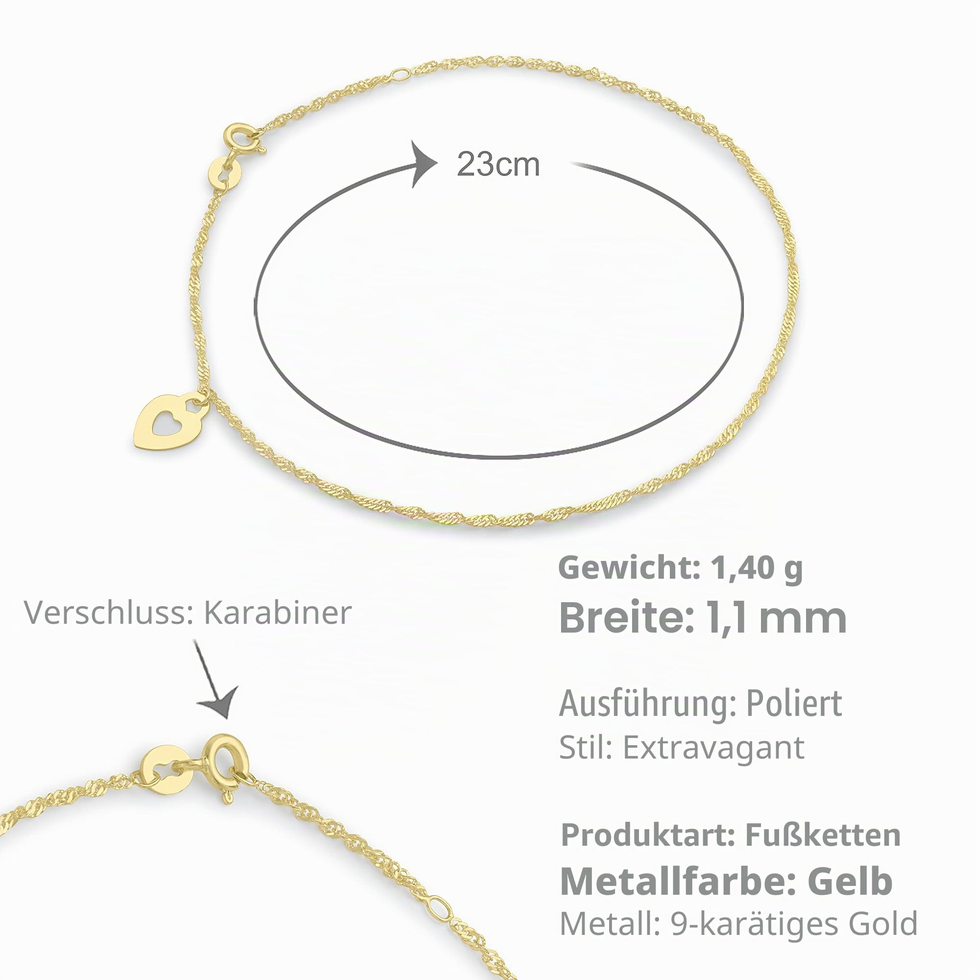 CARISSIMA Damen-Fußkette 9 Karat (375) Gelbgold 24 cm
