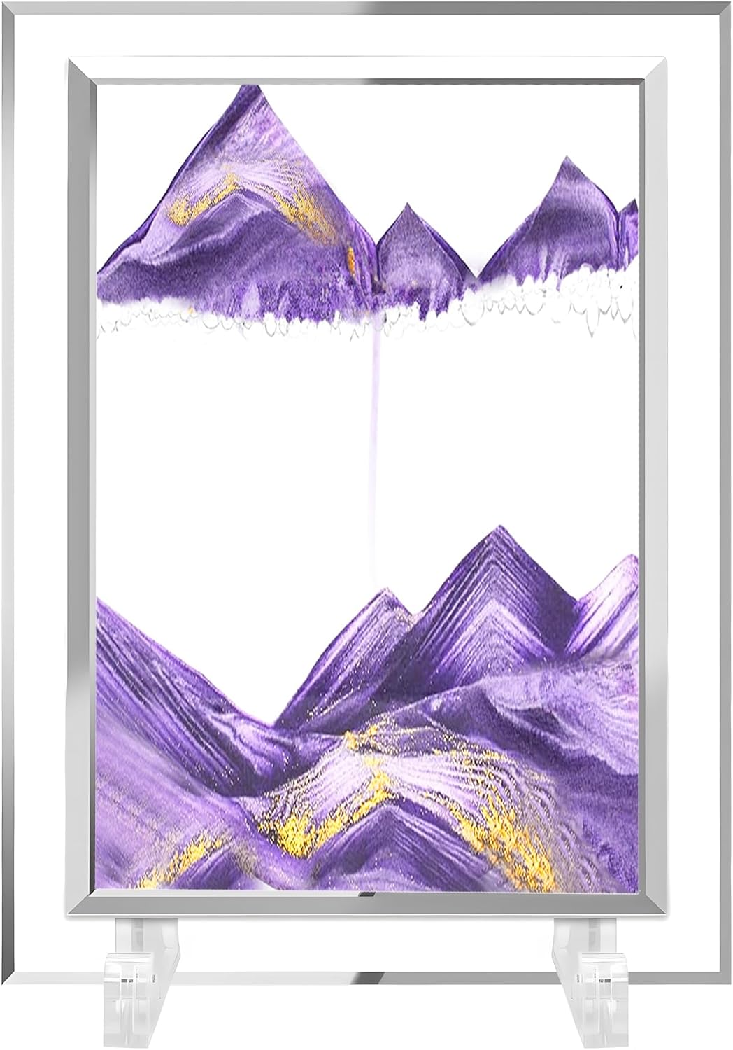 AzureLeap 3D Dynamic Sand Art Liquid Motion, Moving Sand Art Picture Square Glass 3D Deep Sea Sandscape in Motion Display Flowing Sand Frame Relaxing Desktop Home Office Work Decor (7inch-Purple)